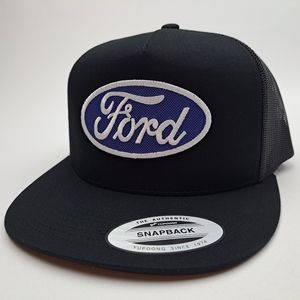 Ford Embroidered Patch Flat Bill Trucker Mesh Snapback Hat Cap Black